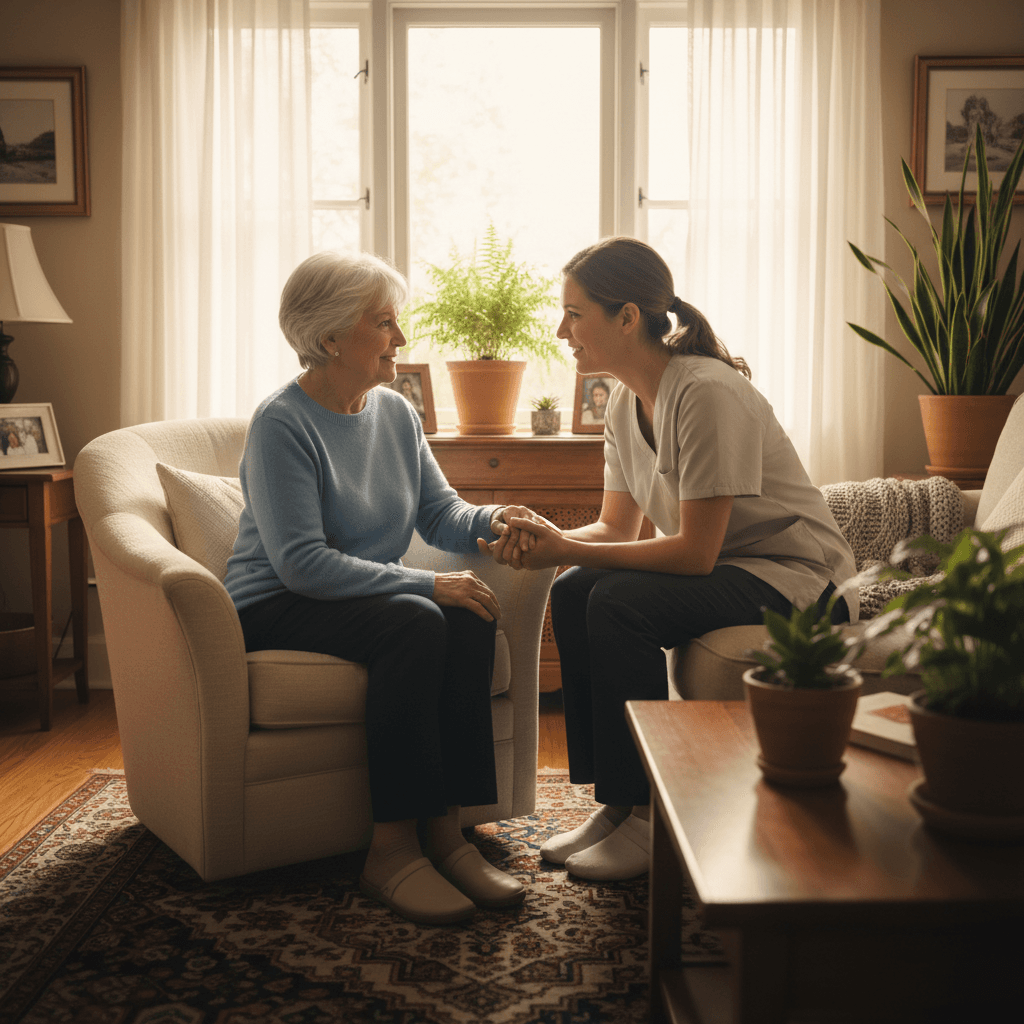Senior receiving compassionate care at home